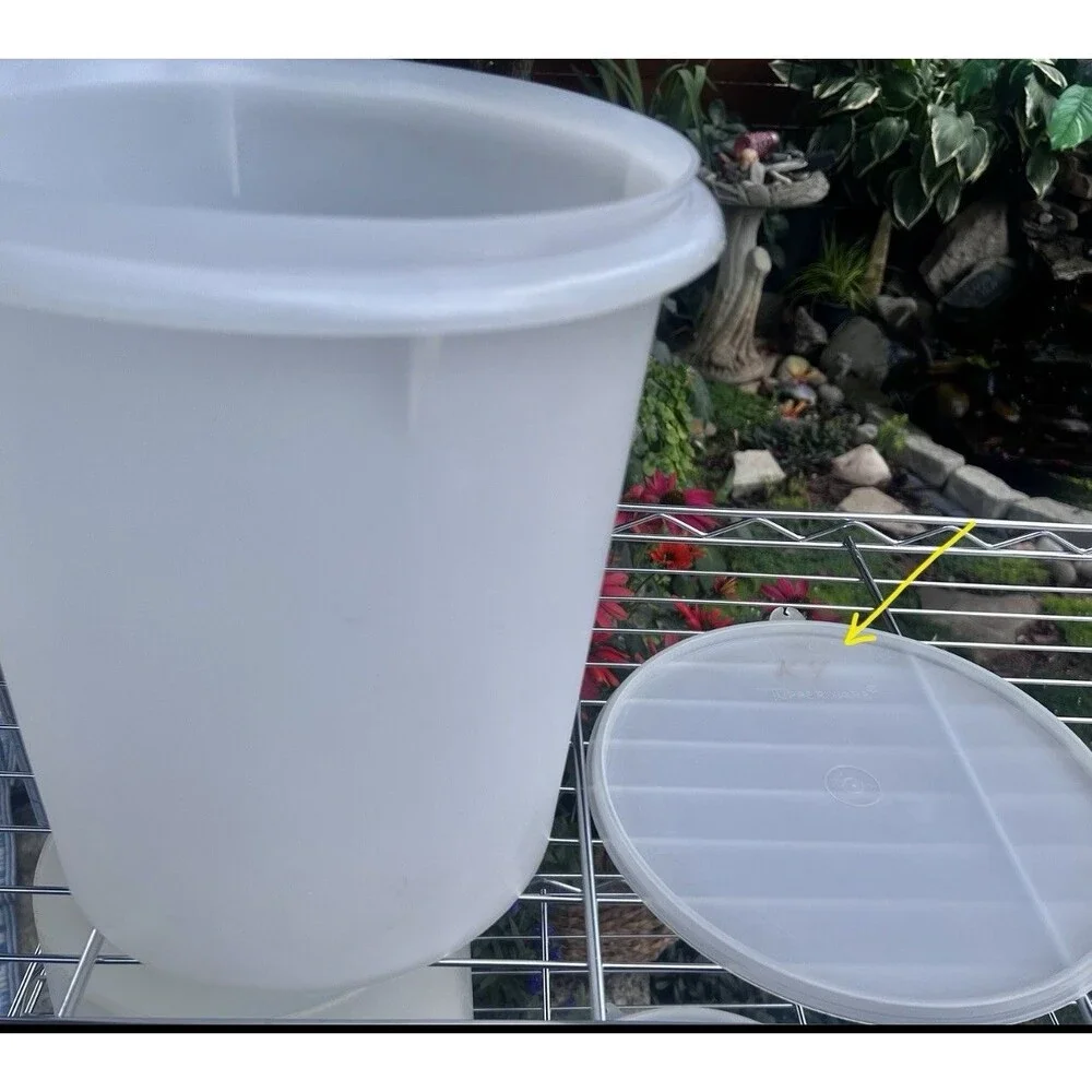 Big Vintage Tupperware Giant Tall Round Canister 255-16 Sheer White w/1203-5 Lid